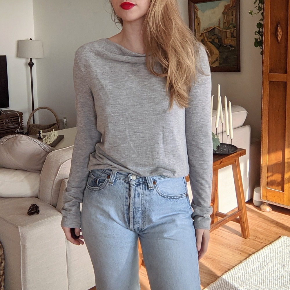 Grey cowl neck long sleeve sweater top